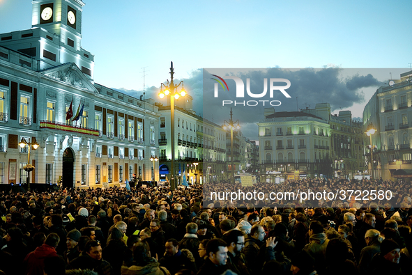 Taxi drivers strike to call for stricter regulations against ride hailing services such as Uber and Cabify in Madrid on 28th January, 2019. 