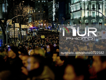 Taxi drivers strike to call for stricter regulations against ride hailing services such as Uber and Cabify in Madrid on 28th January, 2019....