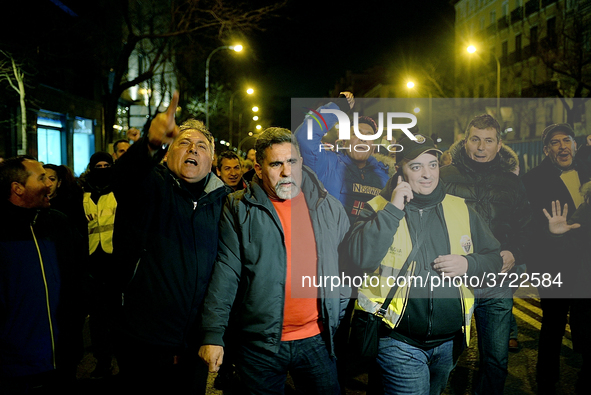 Taxi drivers strike to call for stricter regulations against ride hailing services such as Uber and Cabify in Madrid on 28th January, 2019. 