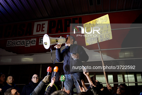 Taxi drivers strike to call for stricter regulations against ride hailing services such as Uber and Cabify in Madrid on 28th January, 2019. 