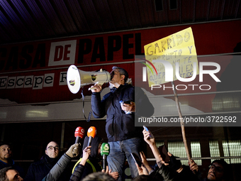 Taxi drivers strike to call for stricter regulations against ride hailing services such as Uber and Cabify in Madrid on 28th January, 2019....