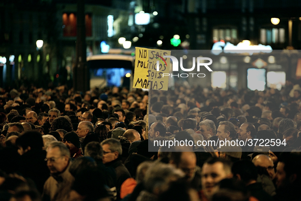 Taxi drivers strike in Madrid on 28th January, 2019.  Taxi drivers strike to call for stricter regulations against ride hailing services suc...