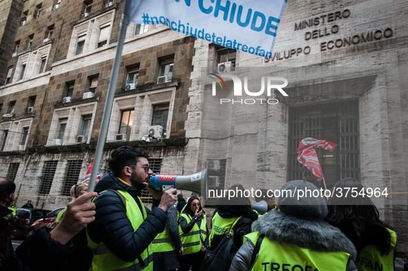 ROME, ITALY - FEBRUARY 04, garrisonof Treofan Workers against the risk of dismissal of 65 workers under the Minister of Economic Development...