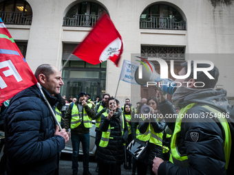 ROME, ITALY - FEBRUARY 04, garrisonof Treofan Workers against the risk of dismissal of 65 workers under the Minister of Economic Development...