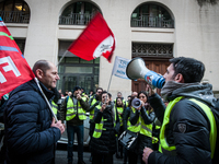 ROME, ITALY - FEBRUARY 04, garrisonof Treofan Workers against the risk of dismissal of 65 workers under the Minister of Economic Development...