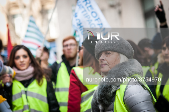 ROME, ITALY - FEBRUARY 04, garrisonof Treofan Workers against the risk of dismissal of 65 workers under the Minister of Economic Development...