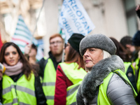 ROME, ITALY - FEBRUARY 04, garrisonof Treofan Workers against the risk of dismissal of 65 workers under the Minister of Economic Development...