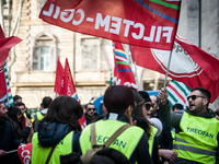 ROME, ITALY - FEBRUARY 04, garrisonof Treofan Workers against the risk of dismissal of 65 workers under the Minister of Economic Development...