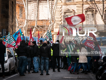 ROME, ITALY - FEBRUARY 04, garrisonof Treofan Workers against the risk of dismissal of 65 workers under the Minister of Economic Development...