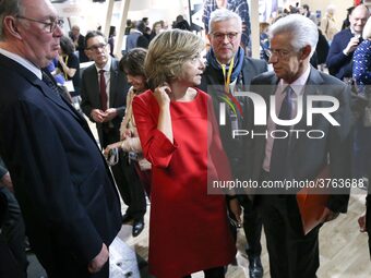 President of the Ile-de France regional council Valerie Pecresse (C, in red) visits the Salon des Entrepreneurs (Entrepreneurship fair) in P...