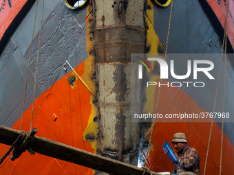 A young man (welder) works at a shipyard in Dhaka, Bangladesh, Februay 7,2019 (