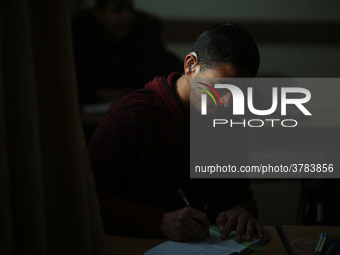 Deaf Palestinian students in Gaza get lessons in their classroom at first school in Palestine care with them, on 10 February 2019. (