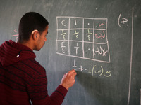 Deaf Palestinian students in Gaza get lessons in their classroom at first school in Palestine care with them, on 10 February 2019. (