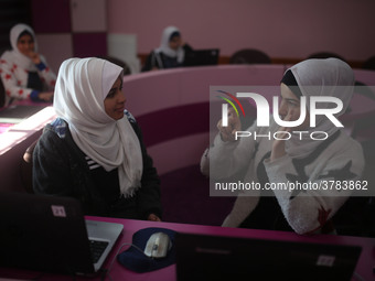 Deaf Palestinian students in Gaza get lessons in their classroom at first school in Palestine care with them, on 10 February 2019. (