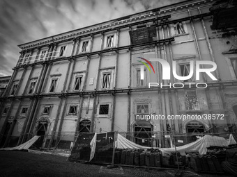 Archbishopri in the historic center of L'Aquila City, on January 11, 2014, severly damaged after the earthquake of April 6, 2009. (