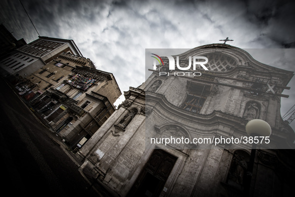 Church of Santa Maria del Suffraggio (Anime Sante), in Duomo Square, in the historic center of L'Aquila, on January 11, 2014. 