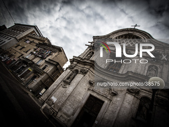 Church of Santa Maria del Suffraggio (Anime Sante), in Duomo Square, in the historic center of L'Aquila, on January 11, 2014. (