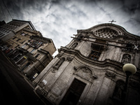 Church of Santa Maria del Suffraggio (Anime Sante), in Duomo Square, in the historic center of L'Aquila, on January 11, 2014. (