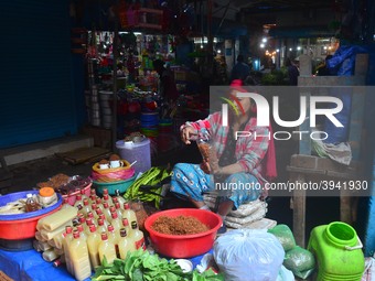 A Woman sells vegetables on the street on the eve of International Women’s Day in Dimapur,  India North eastern state of Nagaland on Thursda...