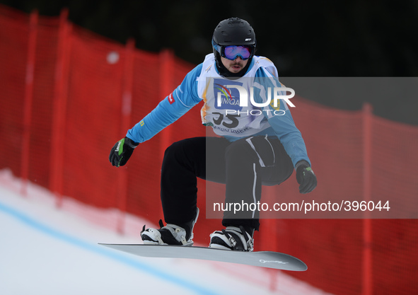 Matija Mihic from Slovakia, during a Men's Snowboardcross Qualification round, at FIS Snowboard World Championship 2015, in Kreischberg. Kre...
