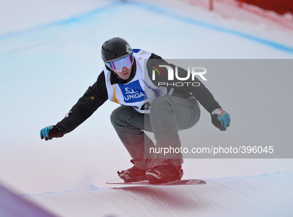 Rok Rogelf from Slovakia, during a Men's Snowboardcross Qualification round, at FIS Snowboard World Championship 2015, in Kreischberg. Kreis...