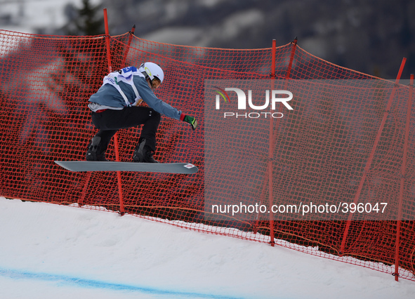 Daniil Dilman from Russia, during a Men's Snowboardcross Qualification round, at FIS Snowboard World Championship 2015, in Kreischberg. Krei...
