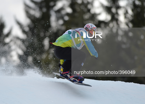 Ken Vaugnoux from France, during a Men's Snowboardcross Qualification round, at FIS Snowboard World Championship 2015, in Kreischberg. Kreis...