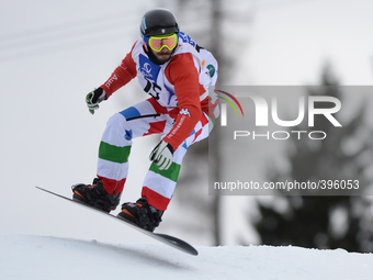 Luca Matteotti from Italy, during a Men's Snowboardcross Qualification round, at FIS Snowboard World Championship 2015, in Kreischberg. Krei...