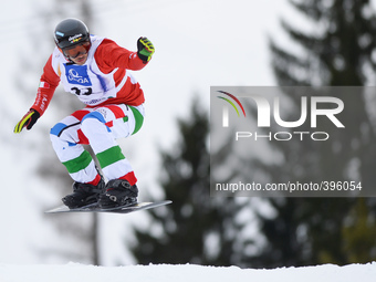 Omar Visintin from Italy, during a Men's Snowboardcross Qualification round, at FIS Snowboard World Championship 2015, in Kreischberg. Kreis...