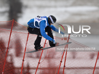 Paul Berg from Germany, during a Men's Snowboardcross Qualification round, at FIS Snowboard World Championship 2015, in Kreischberg. Kreisch...