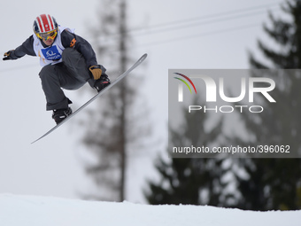 Trevor Jacob from USA, during a Men's Snowboardcross Qualification round, at FIS Snowboard World Championship 2015, in Kreischberg. Kreischb...
