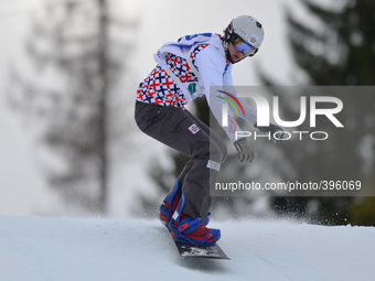 Michal Hanko from Czech Republic, during a Men's Snowboardcross Qualification round, at FIS Snowboard World Championship 2015, in Kreischber...