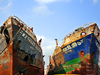 Bangladeshi worker works in a dockyard on the bank of River Buriganga, Dhaka, Bangladesh. (