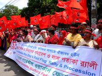 Bangladeshi garment workers and other labor organization activists take part in a rally to mark May Day or International Workers' Day in Dha...