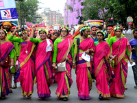 Bangladeshi garment workers and other labor organization activists take part in a rally to mark May Day or International Workers' Day in Dha...