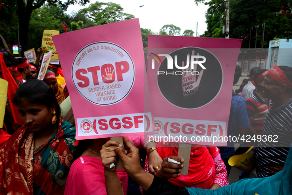 Bangladeshi garment workers and other labor organization activists take part in a rally to mark May Day or International Workers' Day in Dha...