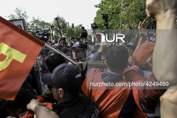 Protesters is arrested during a clash with police on a street in the Besiktas neighbourhood during a May Day demonstration on 1 May 2019 in...