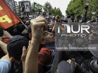 Protesters is arrested during a clash with police on a street in the Besiktas neighbourhood during a May Day demonstration on 1 May 2019 in...