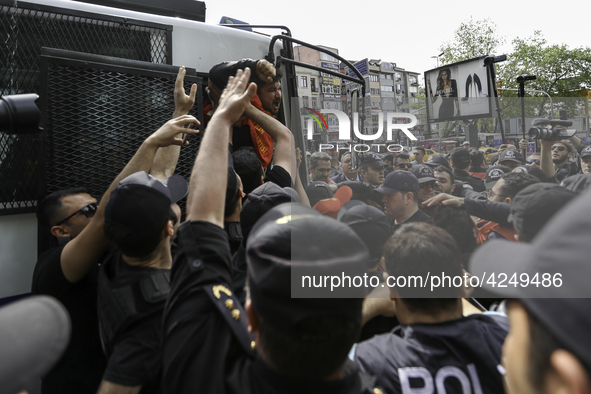 Protesters is arrested during a clash with police on a street in the Besiktas neighbourhood during a May Day demonstration on 1 May 2019 in...