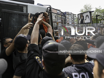 Protesters is arrested during a clash with police on a street in the Besiktas neighbourhood during a May Day demonstration on 1 May 2019 in...