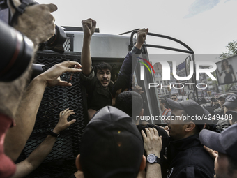 Protesters is arrested during a clash with police on a street in the Besiktas neighbourhood during a May Day demonstration on 1 May 2019 in...