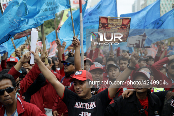 Thousand of labours from various labour organizations commemorating the International Labour Day or knows as May Day in Jakarta on May 1, 20...