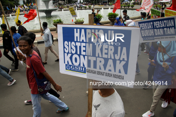 Thousand of labours from various labour organizations commemorating the International Labour Day or knows as May Day in Jakarta on May 1, 20...