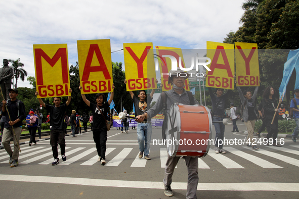 Thousand of labours from various labour organizations commemorating the International Labour Day or knows as May Day in Jakarta on May 1, 20...