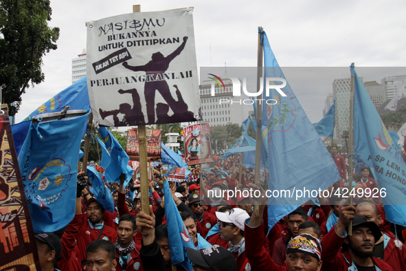 Thousand of labours from various labour organizations commemorating the International Labour Day or knows as May Day in Jakarta on May 1, 20...