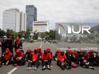 Thousand of labours from various labour organizations commemorating the International Labour Day or knows as May Day in Jakarta on May 1, 20...