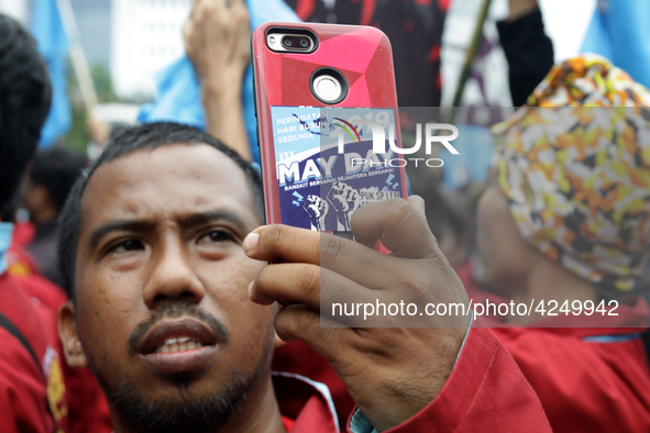 Thousand of labours from various labour organizations commemorating the International Labour Day or knows as May Day in Jakarta on May 1, 20...