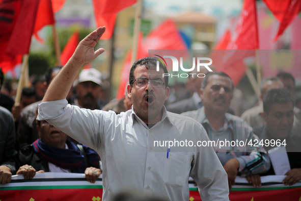 Palestinians take part in a rally marking International Workers' Day, or Labour Day, in Gaza City May 1, 2019. 