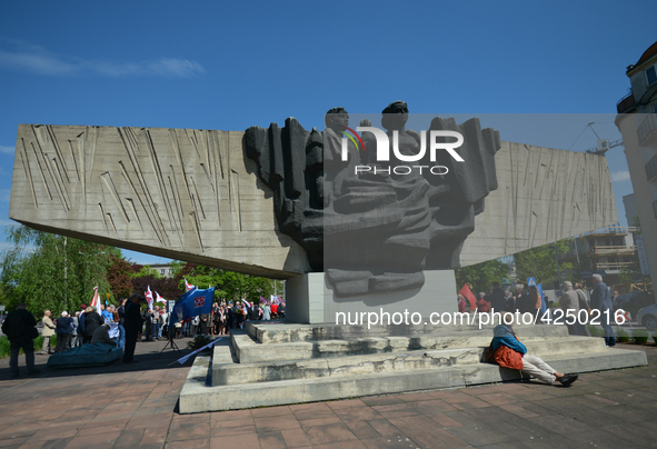 Representatives of leftist circles met at Daszynski Avenue to celebrate May Day outside the Monument to the Military Actions of the Proletar...