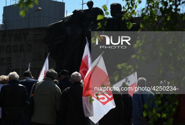 Representatives of leftist circles met at Daszynski Avenue to celebrate May Day outside the Monument to the Military Actions of the Proletar...